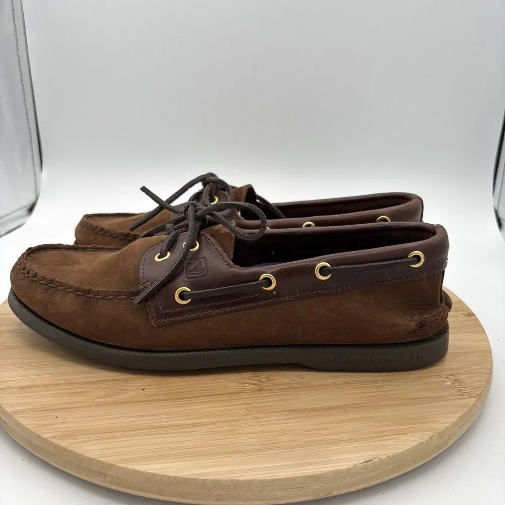 Sperry Top-Sider Boat Shoes Mens 10 Brown Suedew Leather Moc Casual Lace Up